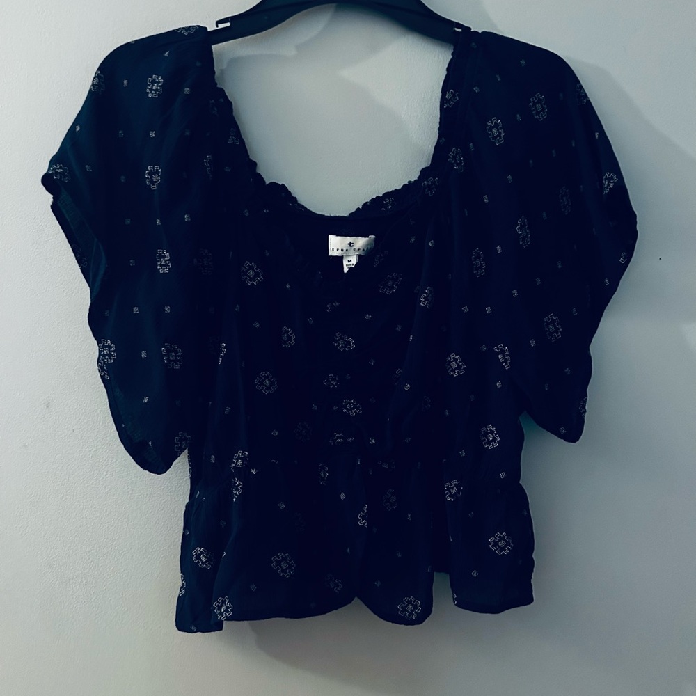 True Craft Blue Puff Sleeve Ruched Blouse